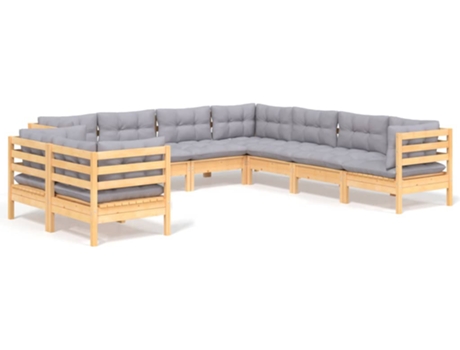 Conjunto 9 de muebles de jardín VIDAXL y cojines madera maciza pino