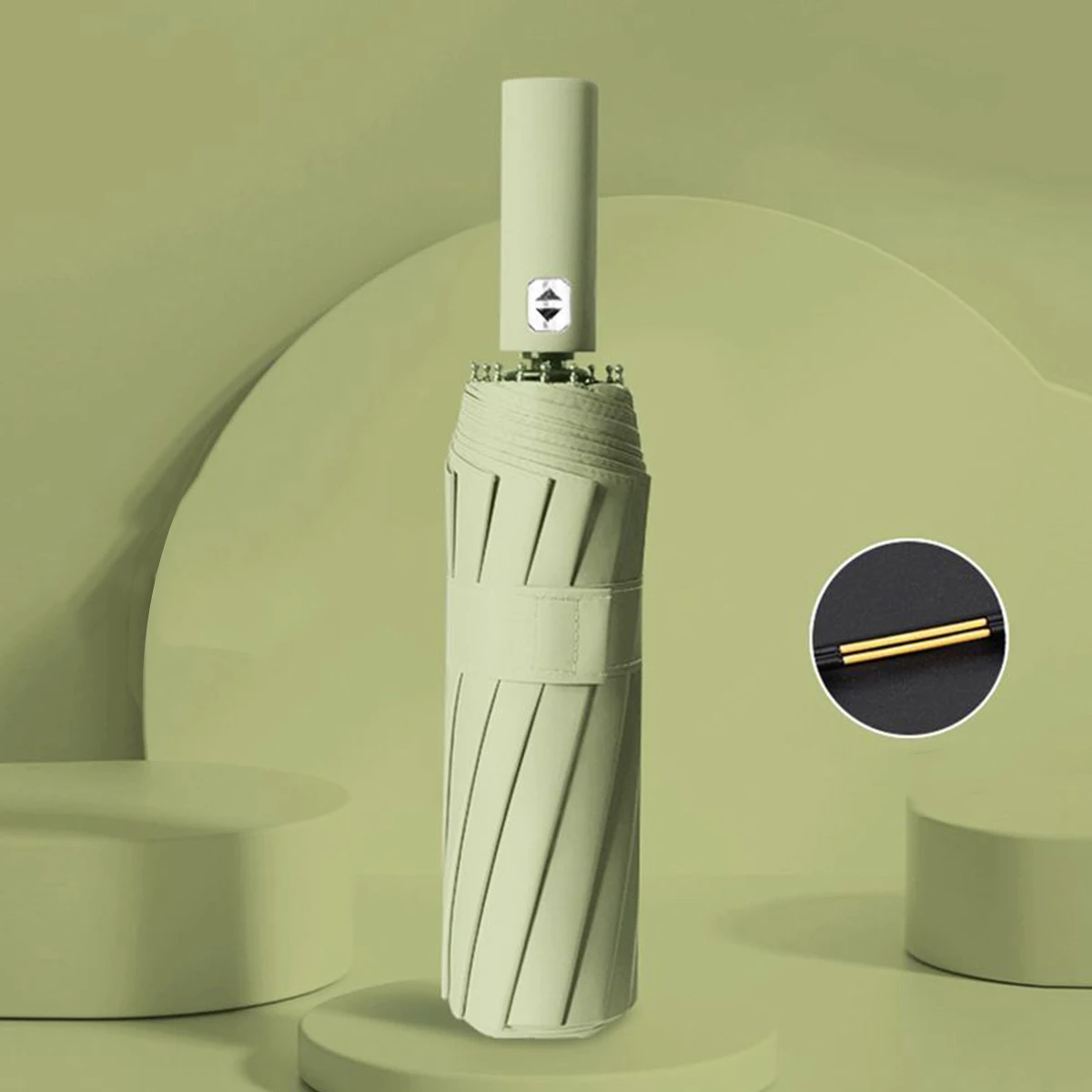 Paraguas Automático De 12 Pulgadas Con Marco Negro Y Pegamento, Triple Protección Uv (verde Matcha)
