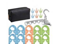 Set Perchas Eifson Plegables Viaje 10 Perchas Con 12 Pinzas + Percha 5 Agujeros + Bolsa (negro)