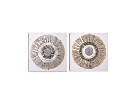 Juego de 2 lienzos abstractos de circulo en tonos plata y oro 80cm universe PRESUME DE CASA