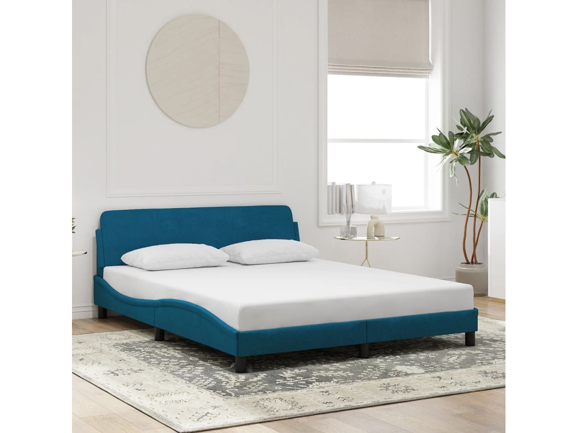 Cama Con Cabecero Sin Colchón Terciopelo Azul 160x200 Cm