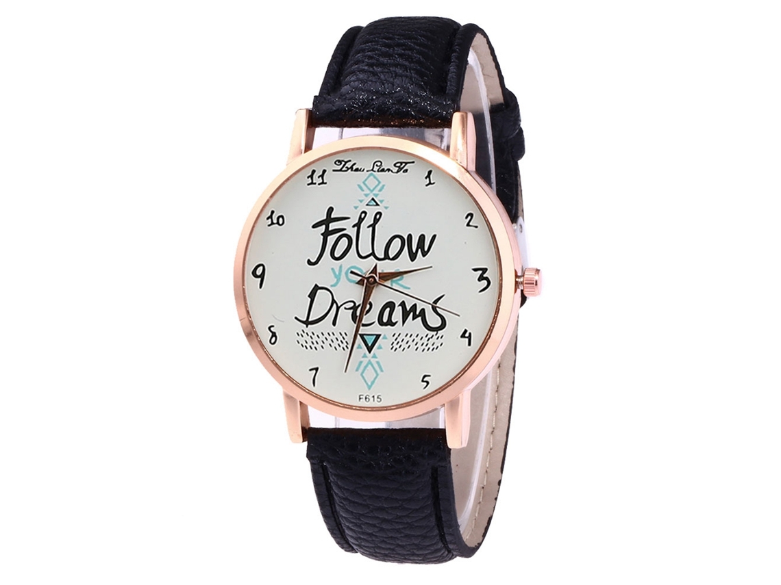 Reloj De Cuarzo Analógico De Moda Hombre Mujer Cuero Pu Reloj De Pulsera Para Ocio (negro)