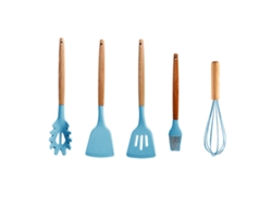 Utensilios De Cocina De Silicona Con Mango De Madera - Juego De 5 Piezas JEIIBRZUI