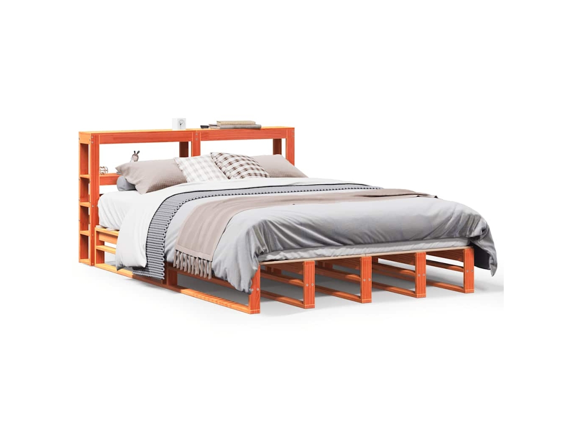 Maison Exclusive - Cama Sin Colchón Madera Maciza Pino Marrón Cera 150x200 Cm