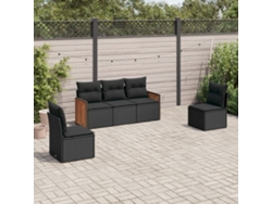 Conjunto de 5 sofás de jardín con cojines de mimbre sintético negro, Dkd Home Decor