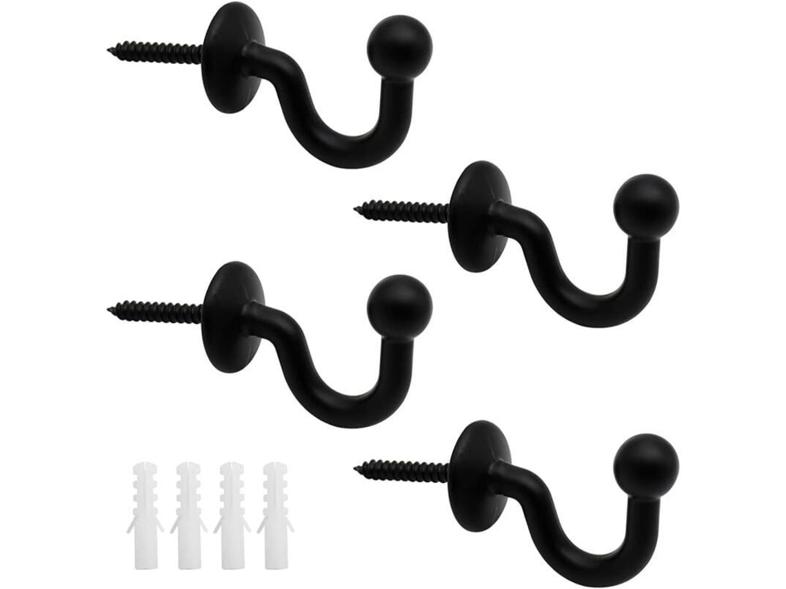 4 Unidades De Soportes De Barra De Cortina De Metal Negro U De 61 Mm Para Pared, Multifuncionales