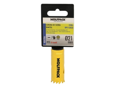 Corona Sierra Bimetal Ø 21 mm Templado Termico. Base Reforzada. Corona Madera. Broca Agujeros Madera. Acero. Hierro. Plasticos WOLFPACK LINEA PROFE...
