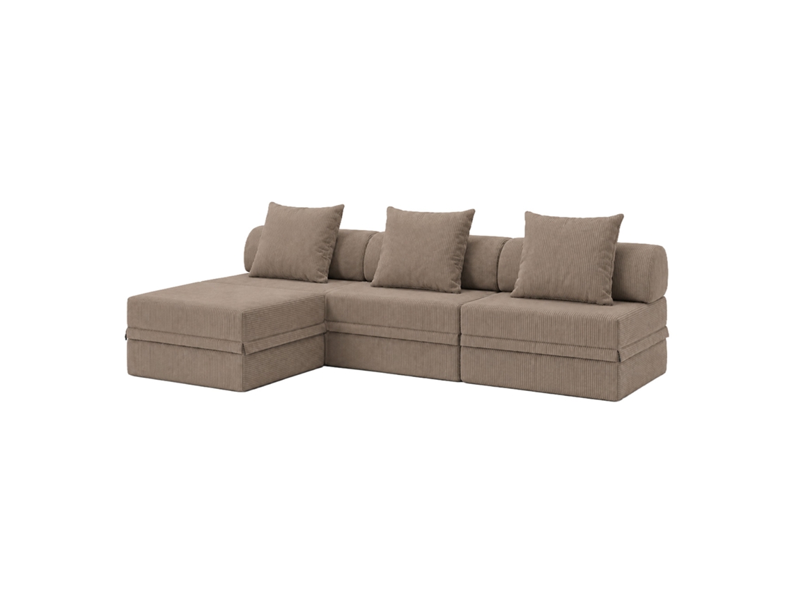 Sofá Modular 3+1+puff Convertible Veludo Regular Taupe