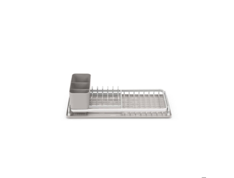 Escurridor de platos compacto de aluminio gris con lado del fregadero