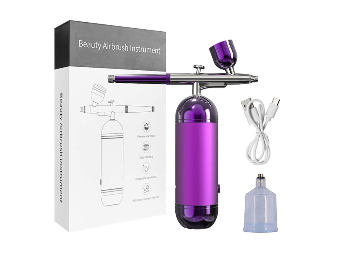 Pulverizador de uñas portátil con compresor, pulverizador metálico recargable MDUG (morado)