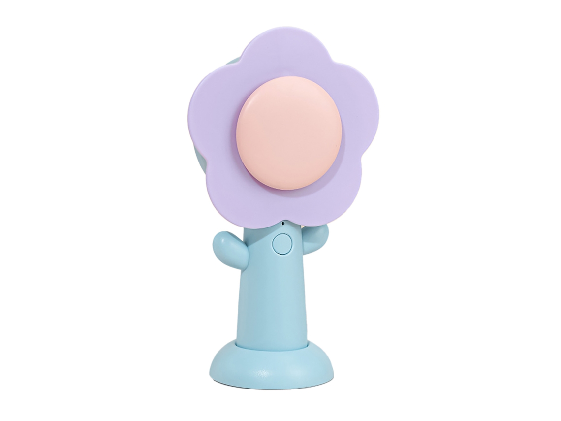 Ventilador portátil recargable por USB, diseño de flor azul.