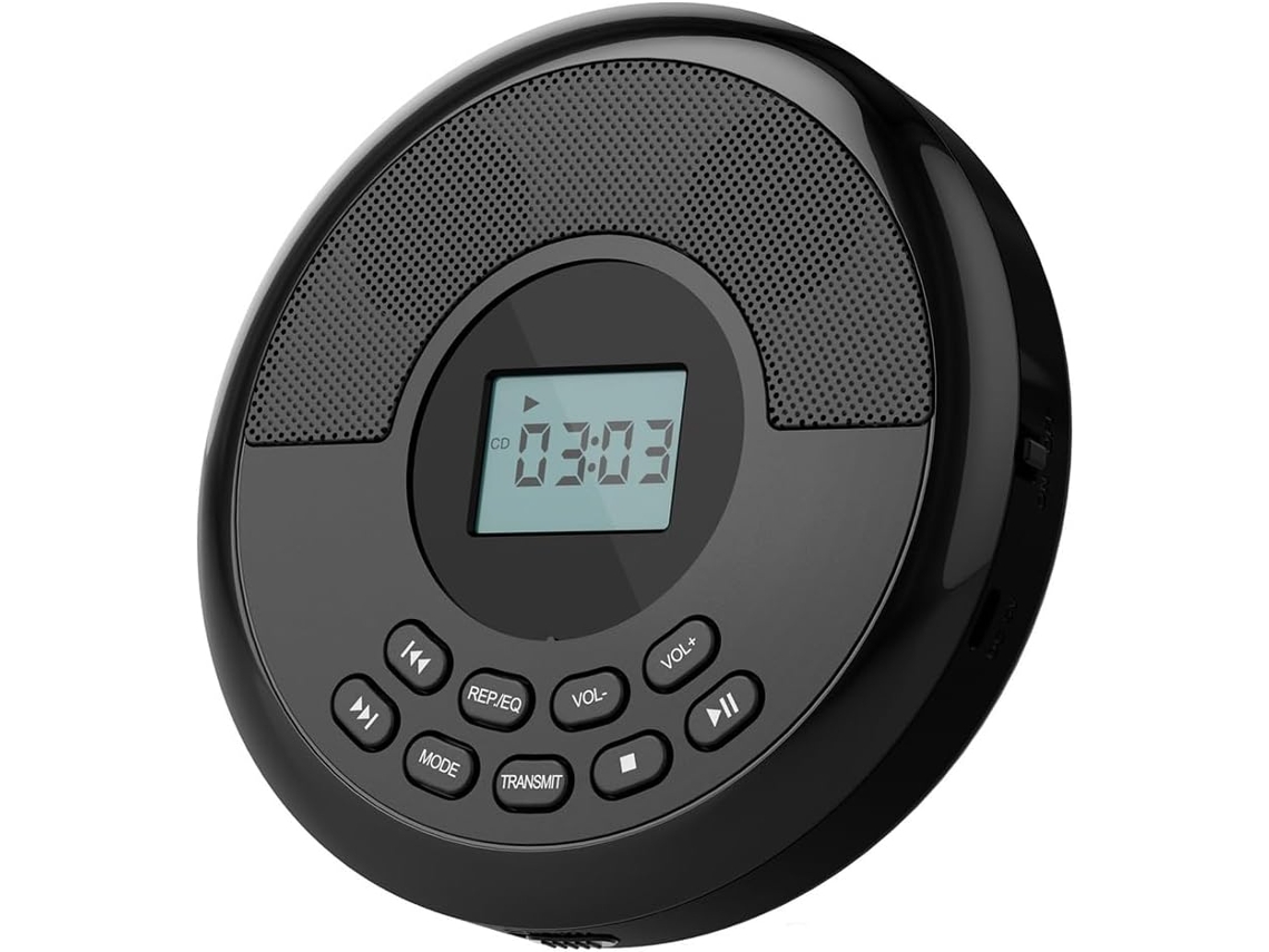 Reproductor De Cd Portátil Bluetooth, Discman Recargable Con Altavoces Duales Y Auriculares Mp3, Negro
