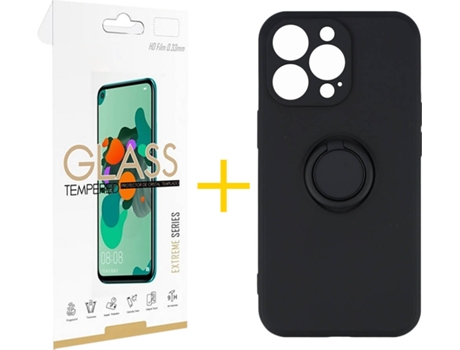 Carcasa + 1 Protector de Vidrio iPhone 13 Pro Max SKYHE Gel O-Ring Negro