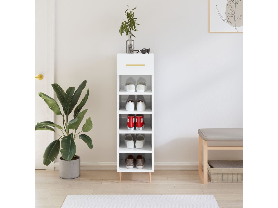 Zapatero Organizador Blanca Brillante de Derivados de Madera 30X35X105 Cm