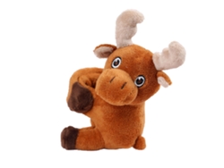 Peluche extra suave y tierno. Diseño de alce con mecanismo enrollable. 15 cm.