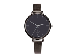 Reloj De Pulsera De Cuarzo Para Mujer Con Correa De Malla Metálica Y Esfera Redonda Negra.