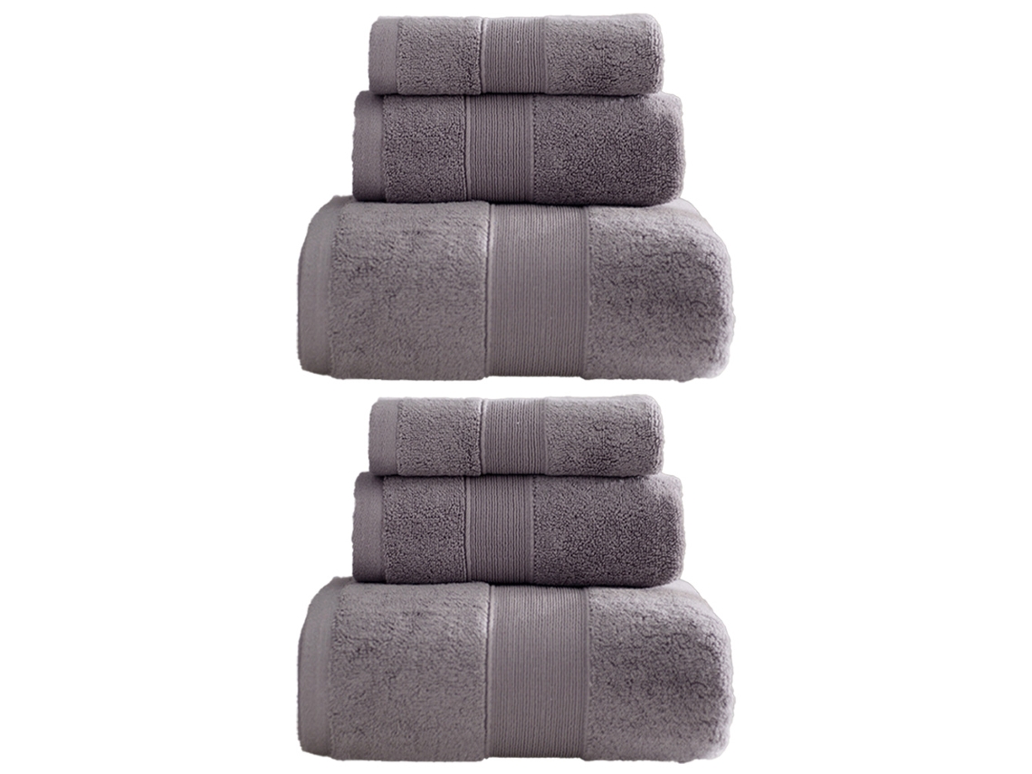 Juego de toallas Kofihety baño mano paños suaves de algodón gris - 6 piezas (38x26x15 cm)
