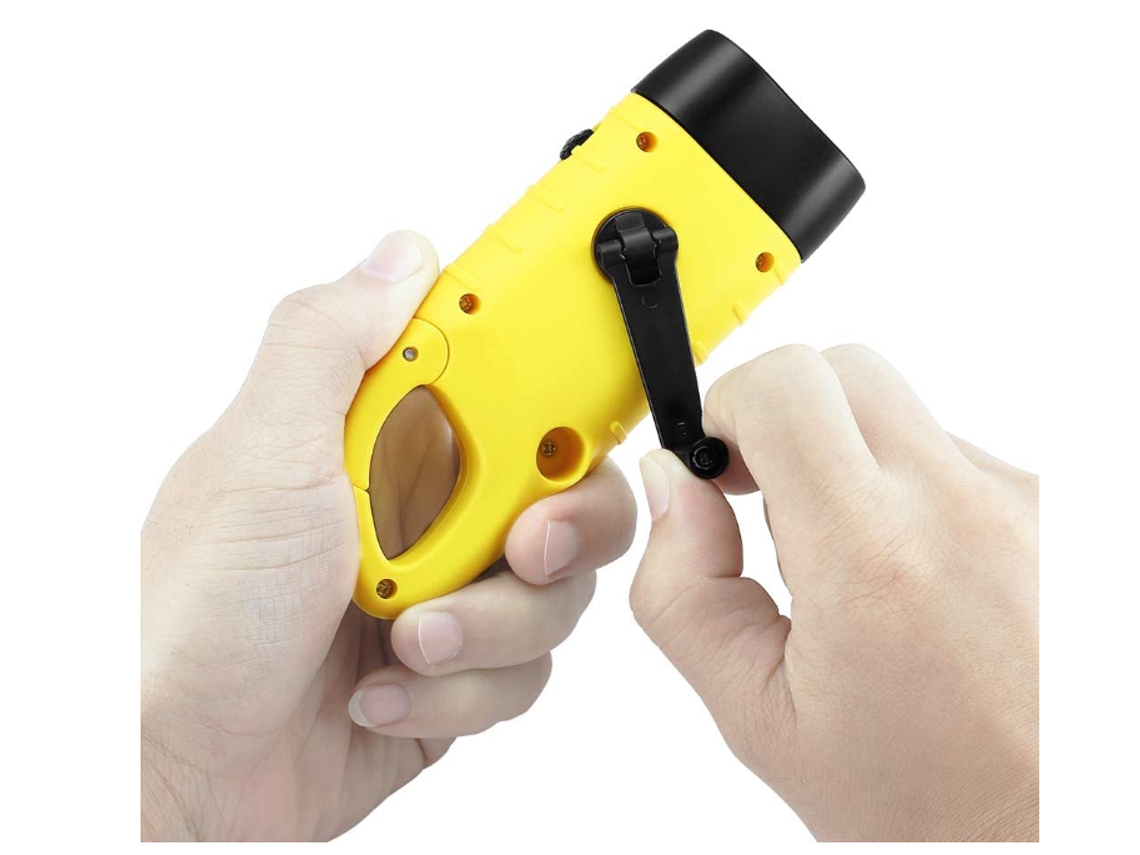Linterna de emergencia manivela, linterna LED portátil manivela energía solar dinamo mosquetón energía, amarillo YIZHOOD