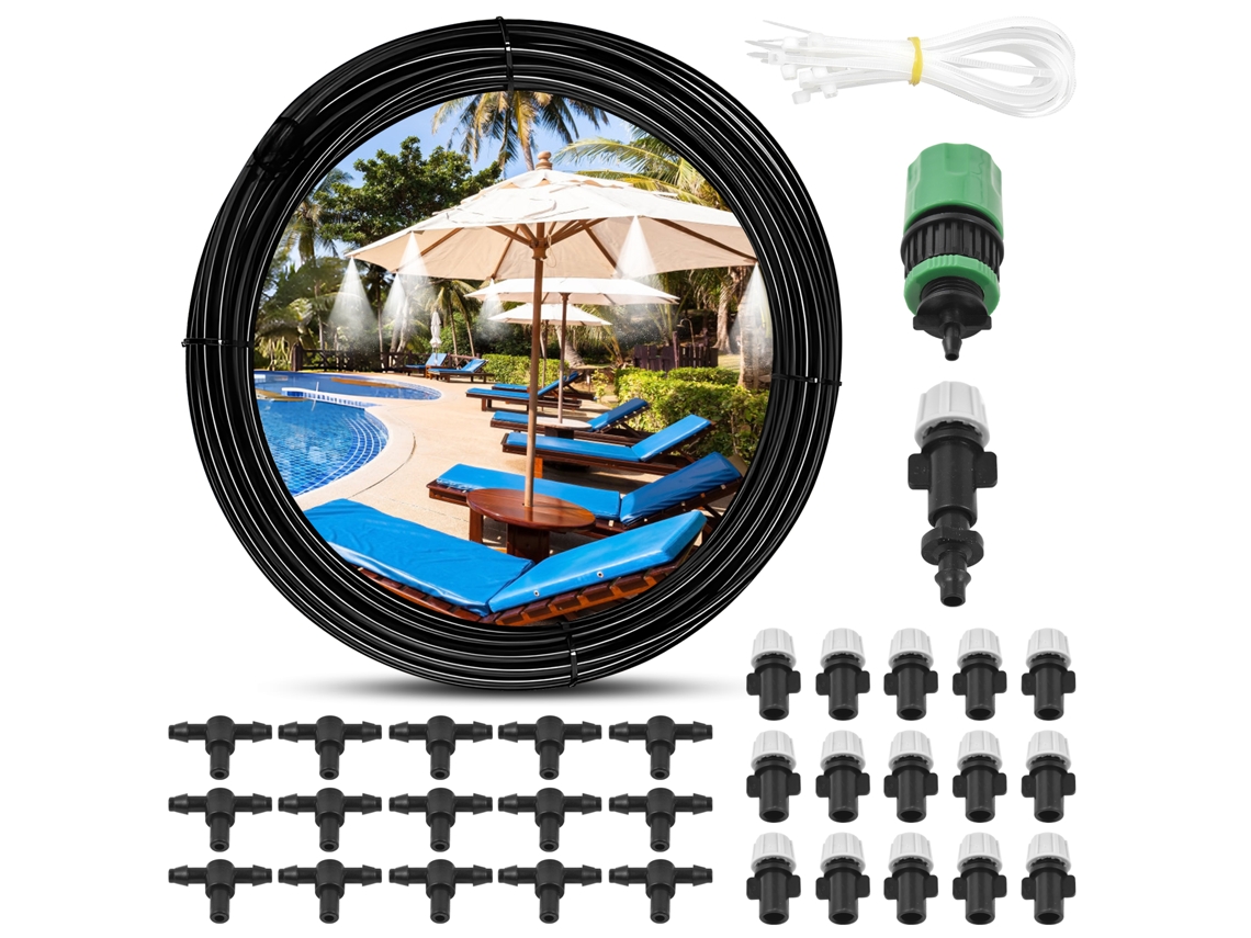 Sistema De Nebulización Exterior De 15,8 Metros Con 16 Boquillas De Latón, Ideal Para Patio, Jardín, Invernadero Y Terraza.