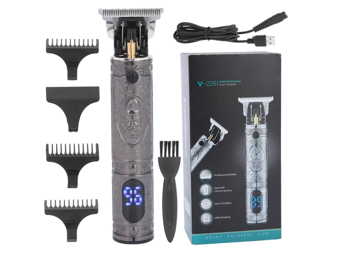 Máquina de Cortar Cabelo Elétrica Portátil Recarregável de Metal, Prateada, 2026