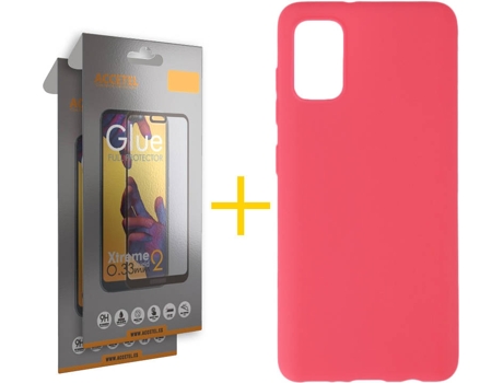 Kit Funda + 2 Protectores de Pantalla Samsung Galaxy A51 5G ACCETEL Full (Rosa)