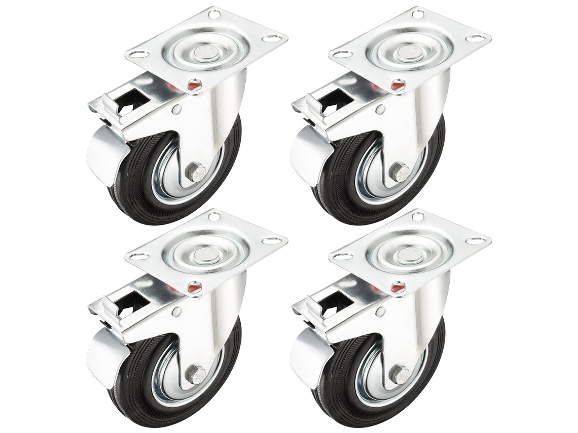 Paquete De 4 Ruedas De Goma De 5 Pulgadas Con Freno. Placa Superior Giratoria.