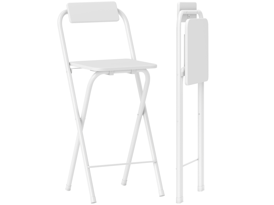 Juego de 2 taburetes plegables de acero de 37x45x87 cm, color blanco.