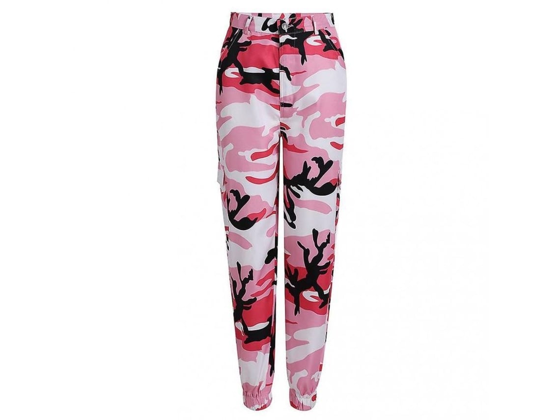 Calça Cargo Camuflada Feminina 2026 Estilo Hip Hop Calça Larga com Bolsos Elásticos no Tornozelo Tamanho XL Rosa