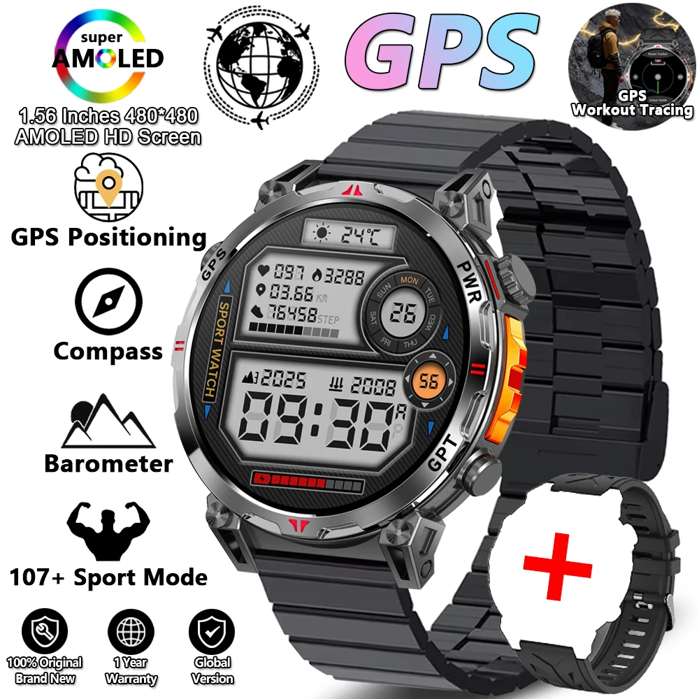 Reloj Inteligente Con Posicionamiento Gps (acero Negro), Resistencia Al Agua De Grado Militar 3atm, Más De 100 Modos Deportivos.