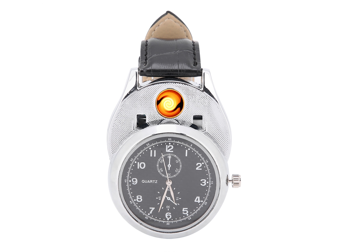 KOFIHETY Encendedor sin llama recargable por USB, a prueba de viento, con reloj de pulsera, regalo moderno para hombres