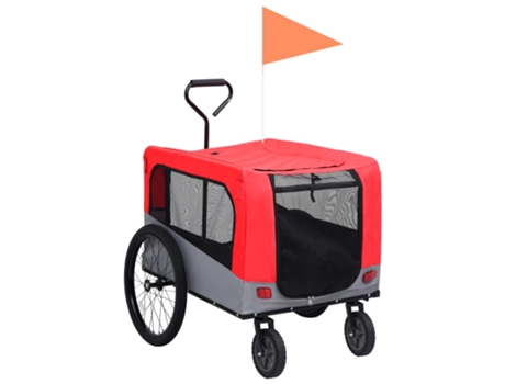 vidaXL Remolque carro de bicicleta mascotas 2 en 1 rojo y gris