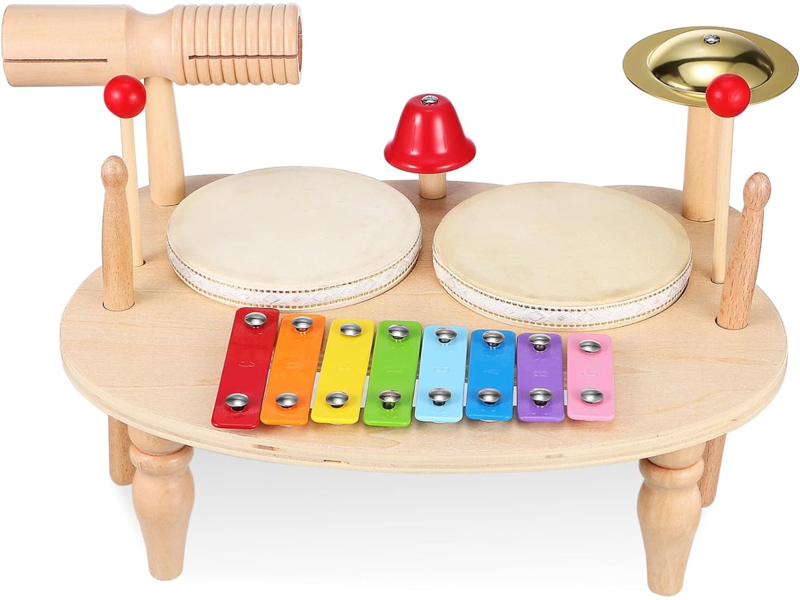 Batería de madera para niños, instrumentos musicales para niños pequeños.