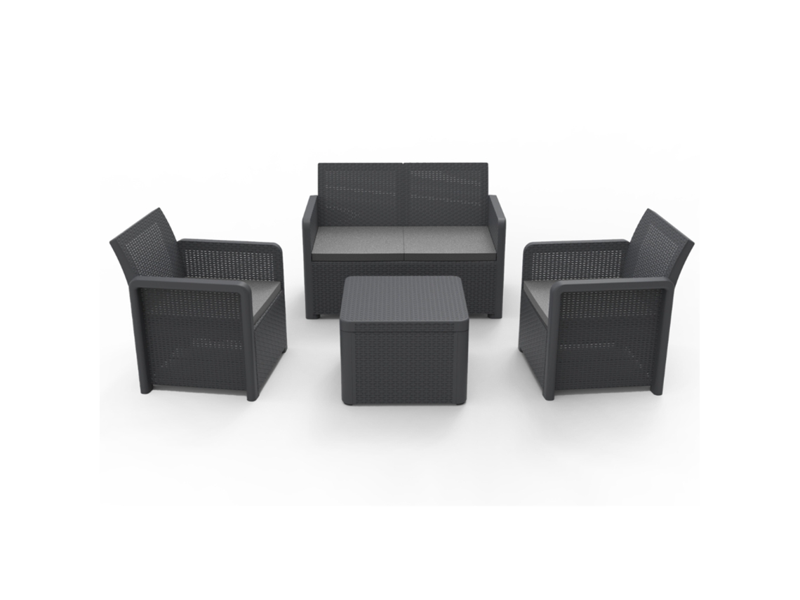 Muebles de jardín de resina de 4 plazas con mesa de centro gris Nassau Concept U