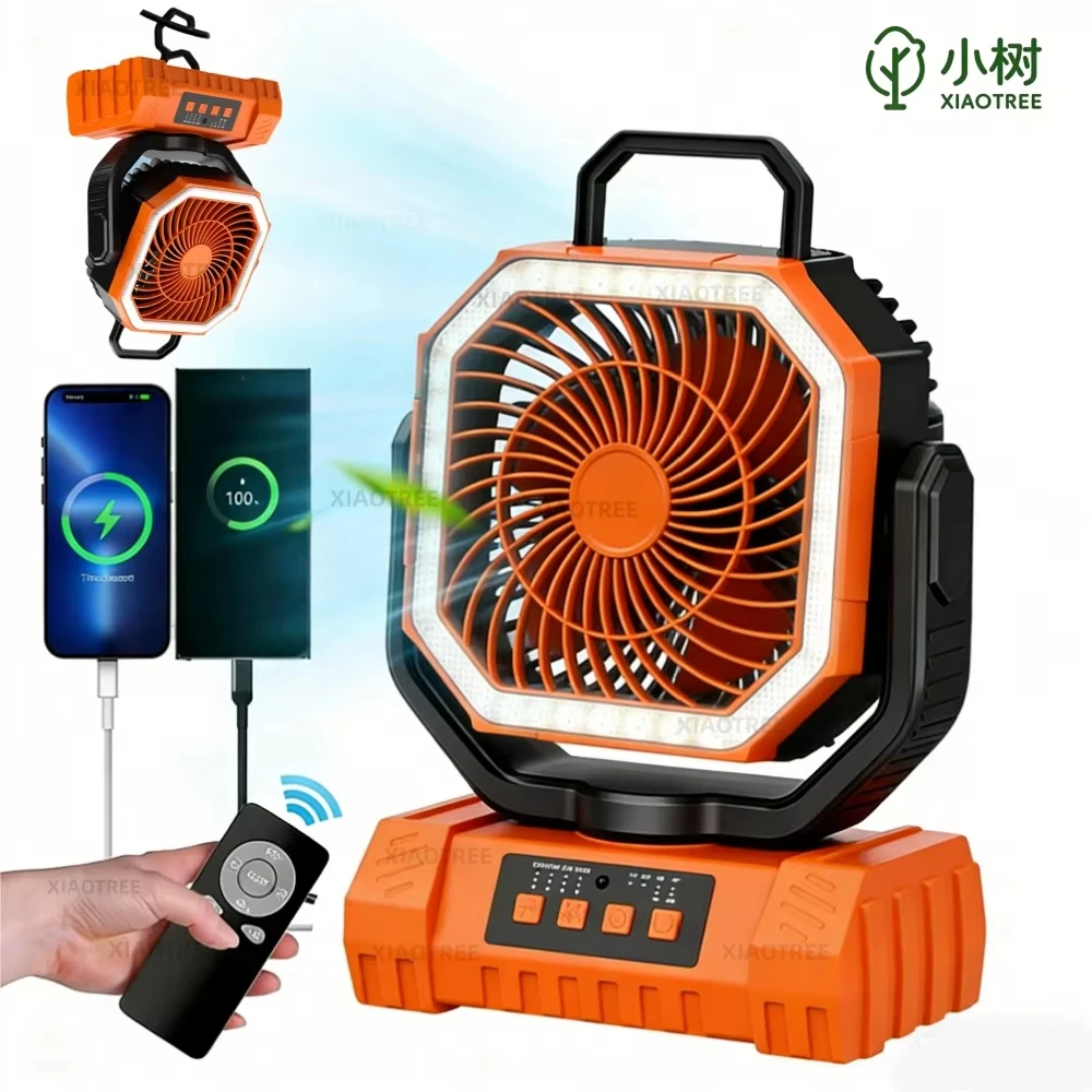 Ventilador de camping recargable MDUG con luz y control remoto, 20000 mAh