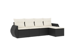 Conjunto de 5 sofás de jardín con cojines de mimbre, color negro, EXCLUSIVA MAISON (5 piezas)