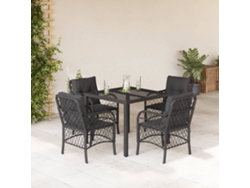 Juego de comedor de jardín de 5 piezas con cojines, mimbre sintético negro, DKD Home Decor