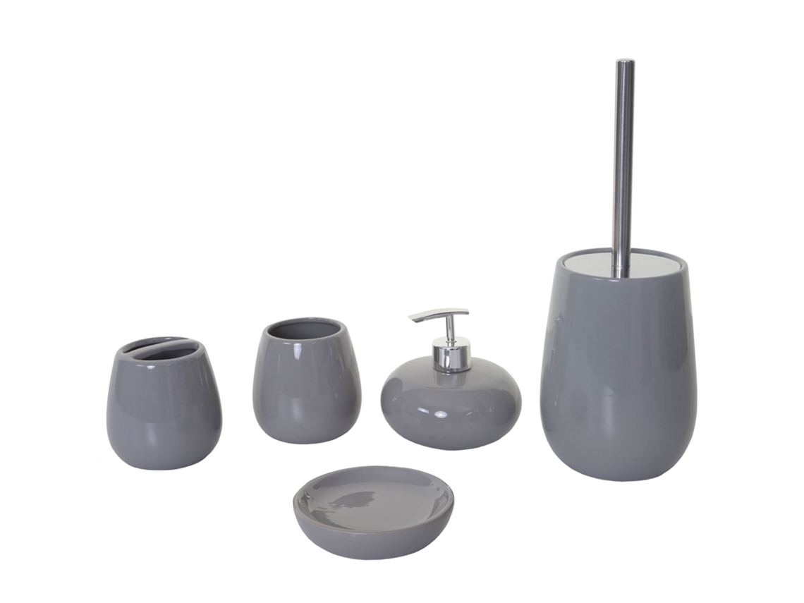 Juego de 5 accesorios de baño de cerámica gris 04_0003581