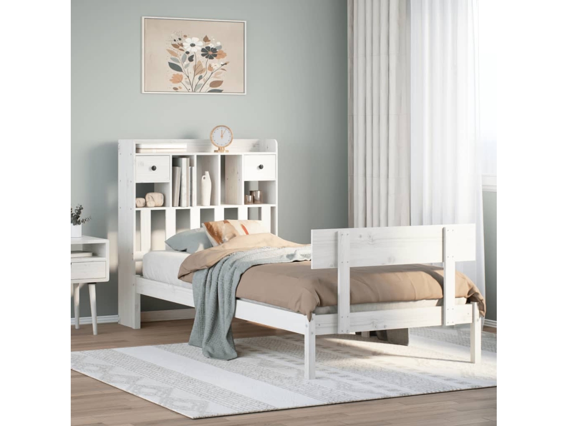 Syfax™ Cama Con Estantería Sin Colchón Madera Maciza De Pino 90x190 Cm