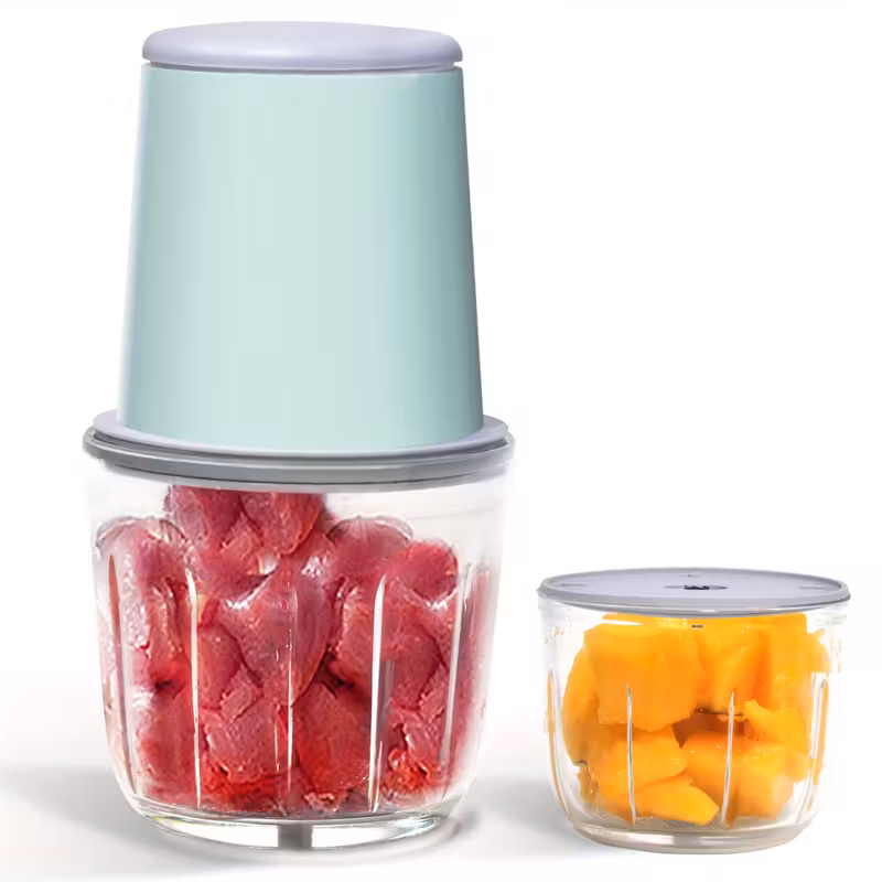 Picadora Eléctrica, Equipada Con Dos Recipientes De 600 Ml 300 Ml Y Cuchillas Gemelas. Picadora De Cristal Apta Para Carne Y Verduras.
