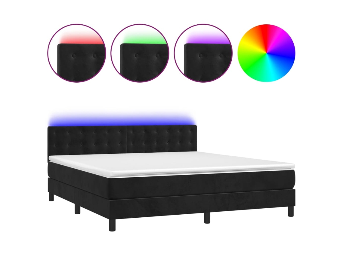 Maison Exclusive - Cama Box Spring Colchón Y Led Terciopelo Negro 160x200 Cm