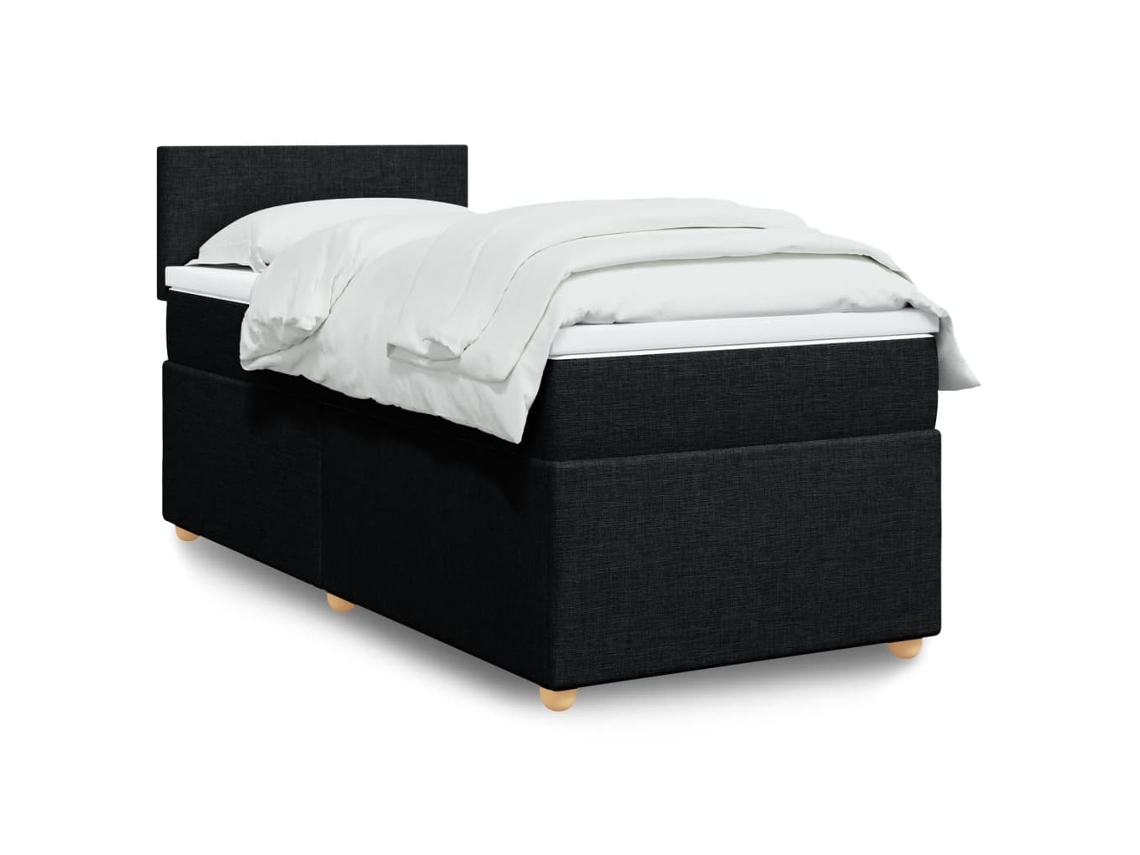 Cama Box Spring Con Colchón Tela Negro 90x200 Cm