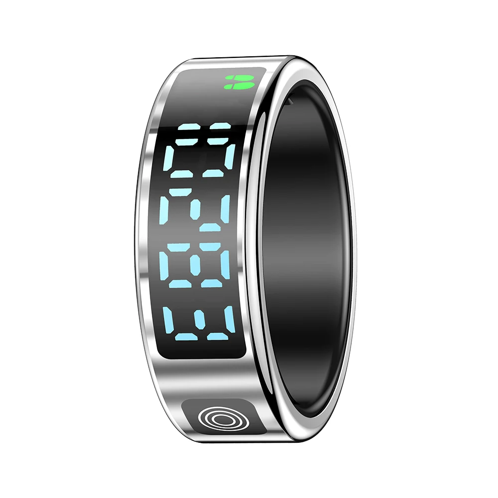 (Talla 9, Plata) Anillo inteligente con pantalla, monitor de actividad con pantalla táctil, resistente al agua hasta 5 ATM.
