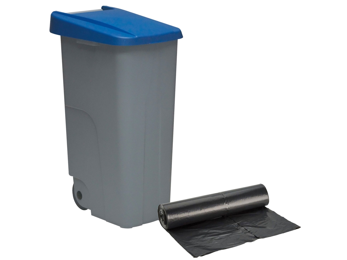 Contenedor Cerrado 110L Azul Alt.88Cm + 10 Bolsas de Basura 120L WELLHOME