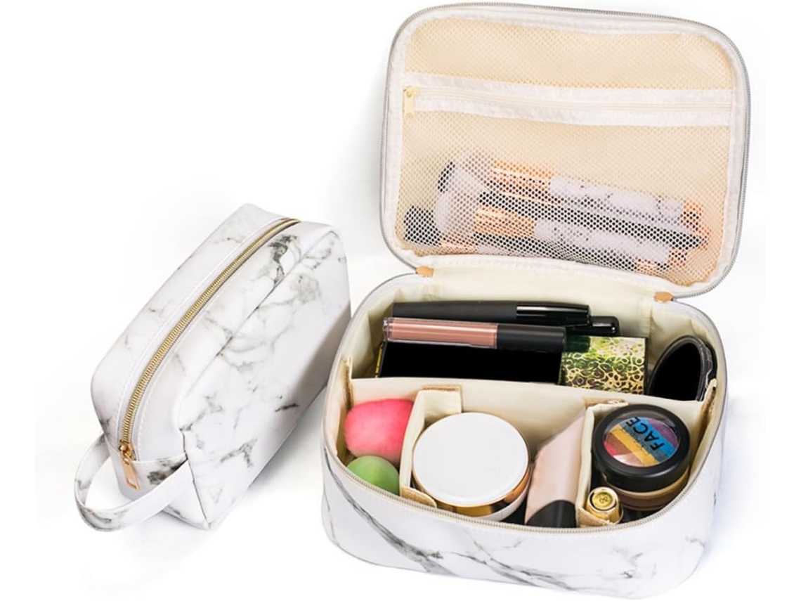 Neceser Portátil Para Maquillaje Y Artículos De Aseo Con Estampado De Mármol Y Cremallera.