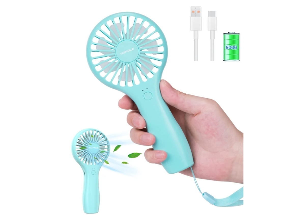 Mini ventilador portátil con batería recargable de 5000 mAh, 2 velocidades, ventilador de mano personal, azul USHION