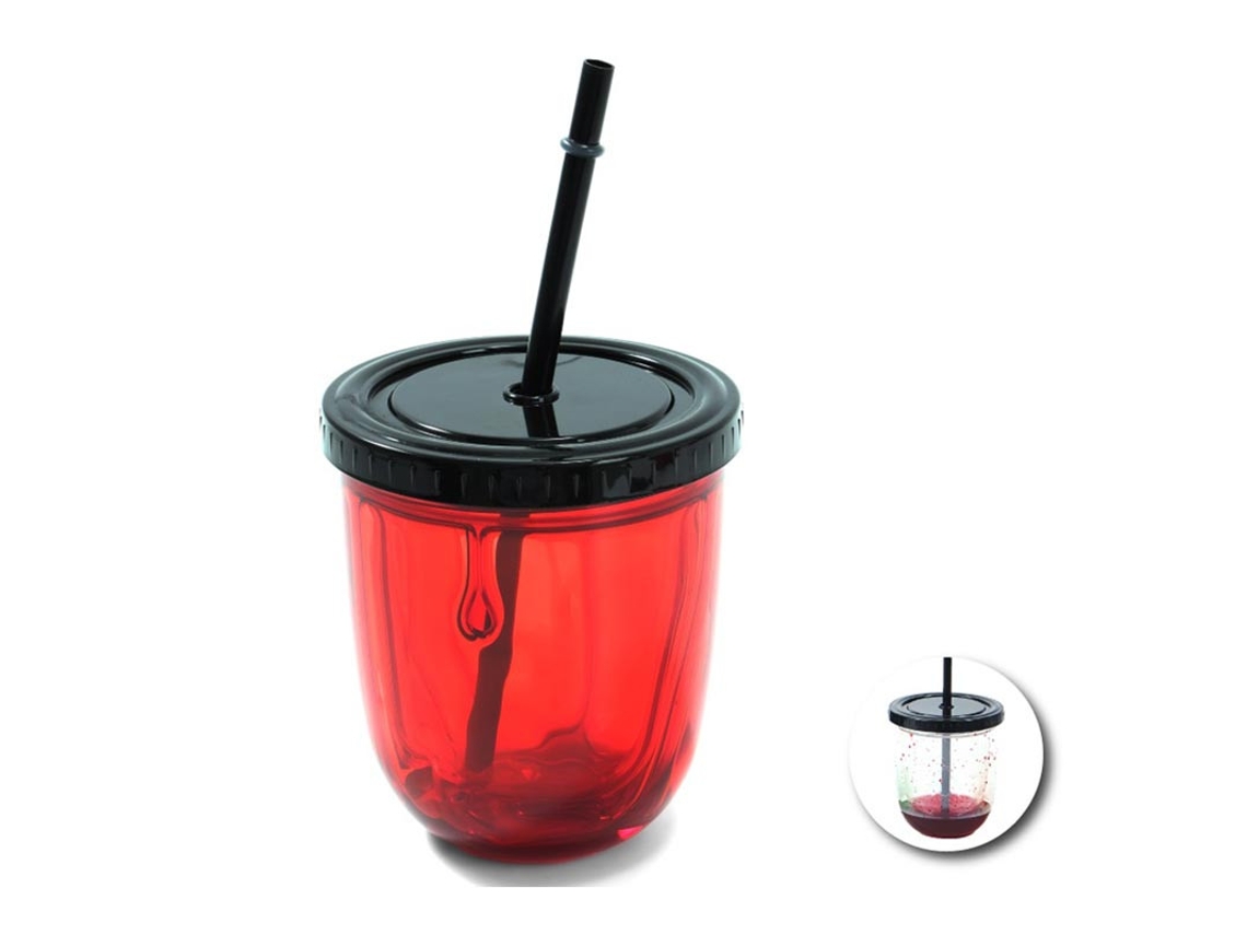Vaso Doble Fondo con pajita y sangre falsa de 335 ml