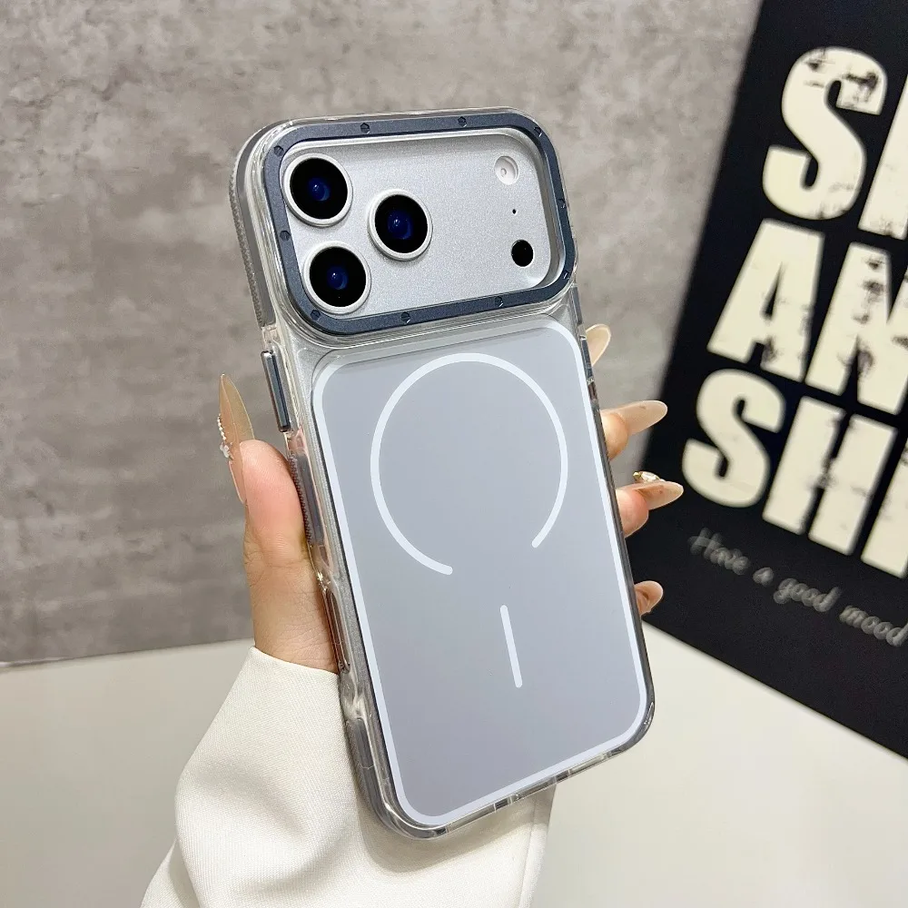 (iphone 16 Pro Max, Gris) Funda Con Bisel Transparente Para Iphone Con Cubierta Trasera Magnética Magsafe.