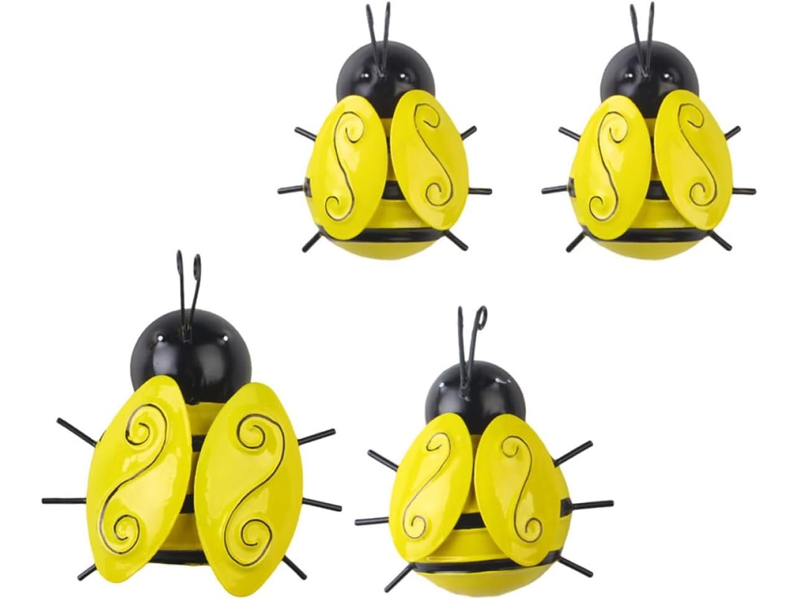 Juego 4 Adornos Pared Abejas Hierro Resistentes Fáciles Instalar Decoración Interiores Exteriores
