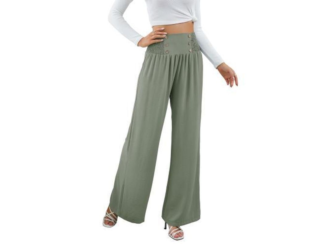 2026-24078-pantalones Anchos De Lino Para Mujer Verano Alto Elástico Beach Trousers Primavera Otoño Xxl Verde