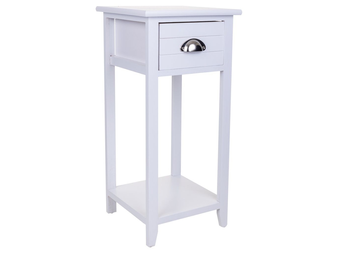 Mesita de Noche WANDERLUST DECO (Madera de Paulownia y Mdf - Blanco - 30 x 30 x 63 cm)